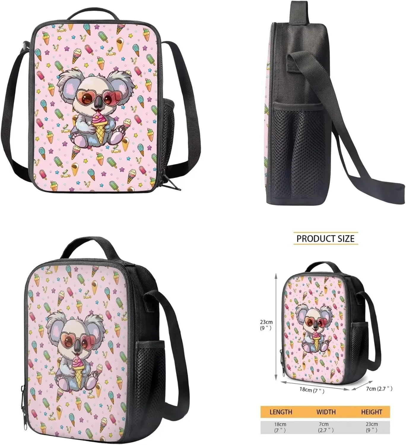Kawaii Koala Teen Backpacks for Girl Middle School Fashion Shoulder Bag for School Teens Leakproof Freezable Lunch Bag with Strap for School Students