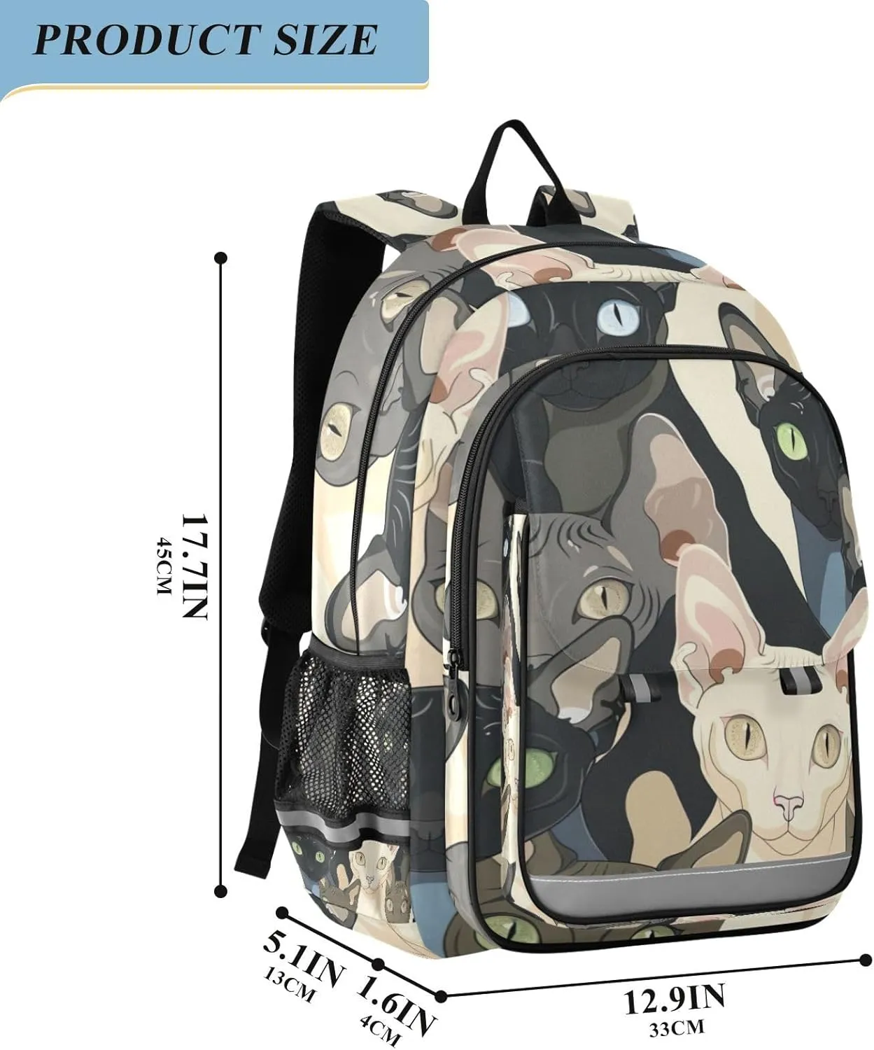 Kawaii Sphynx Cats School Backpack for Girls-Boys Elementary School Bookbag Daypack for Kids