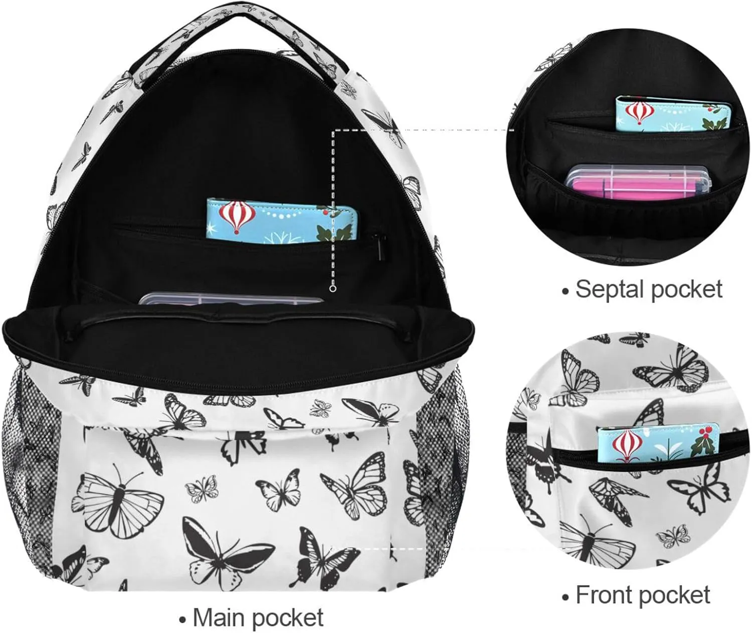 Kcldeci Butterfly Toddler Backpack for School Butterflies Black and White Boys Girls Kids School Bags Bookbag Elementary Children Bookbags Casual Travel Back Pack