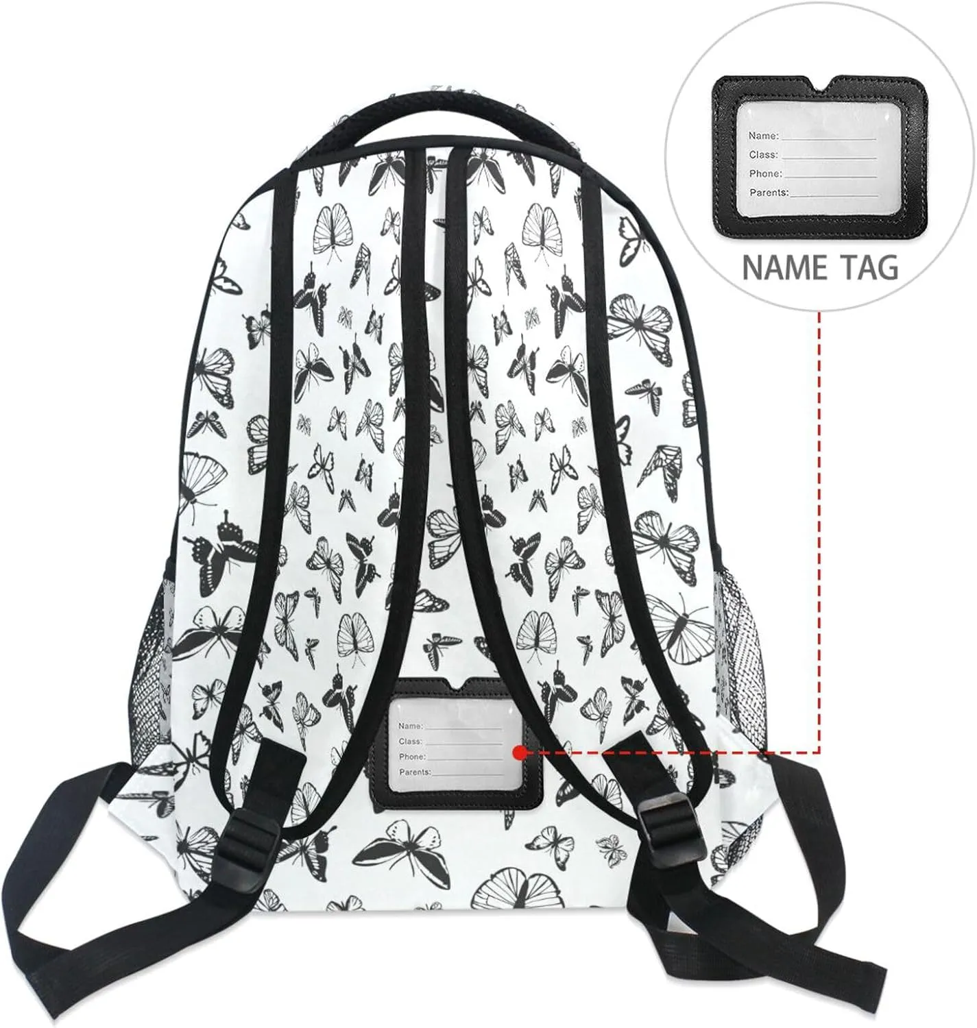 Kcldeci Butterfly Toddler Backpack for School Butterflies Black and White Boys Girls Kids School Bags Bookbag Elementary Children Bookbags Casual Travel Back Pack
