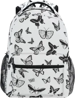 Kcldeci Butterfly Toddler Backpack for School Butterflies Black and White Boys Girls Kids School Bags Bookbag Elementary Children Bookbags Casual Travel Back Pack