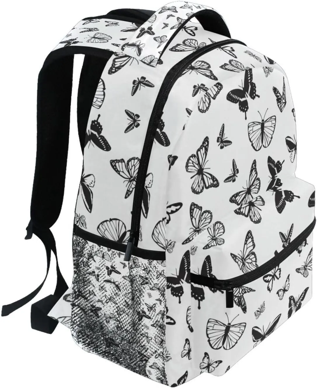 Kcldeci Butterfly Toddler Backpack for School Butterflies Black and White Boys Girls Kids School Bags Bookbag Elementary Children Bookbags Casual Travel Back Pack