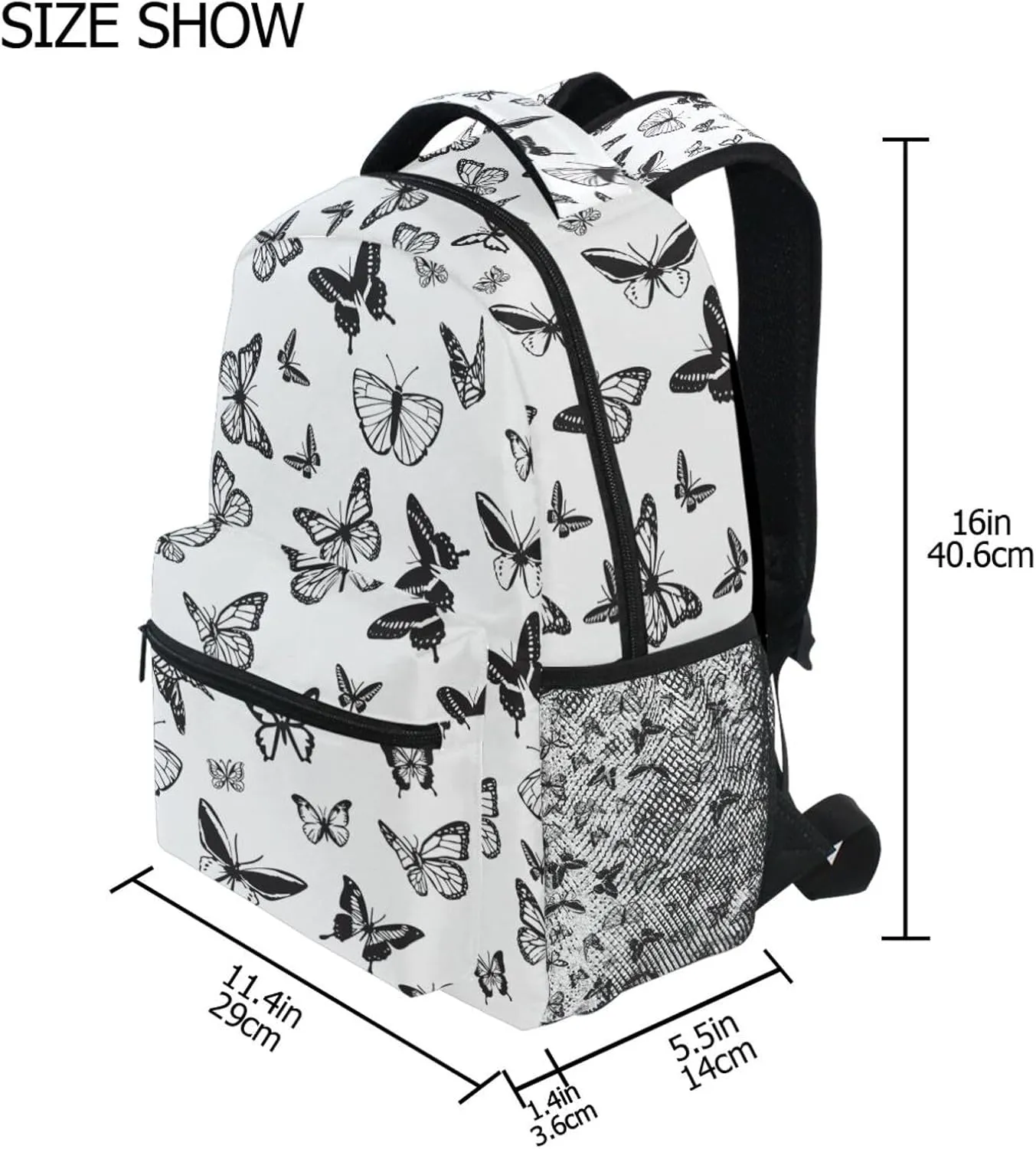 Kcldeci Butterfly Toddler Backpack for School Butterflies Black and White Boys Girls Kids School Bags Bookbag Elementary Children Bookbags Casual Travel Back Pack