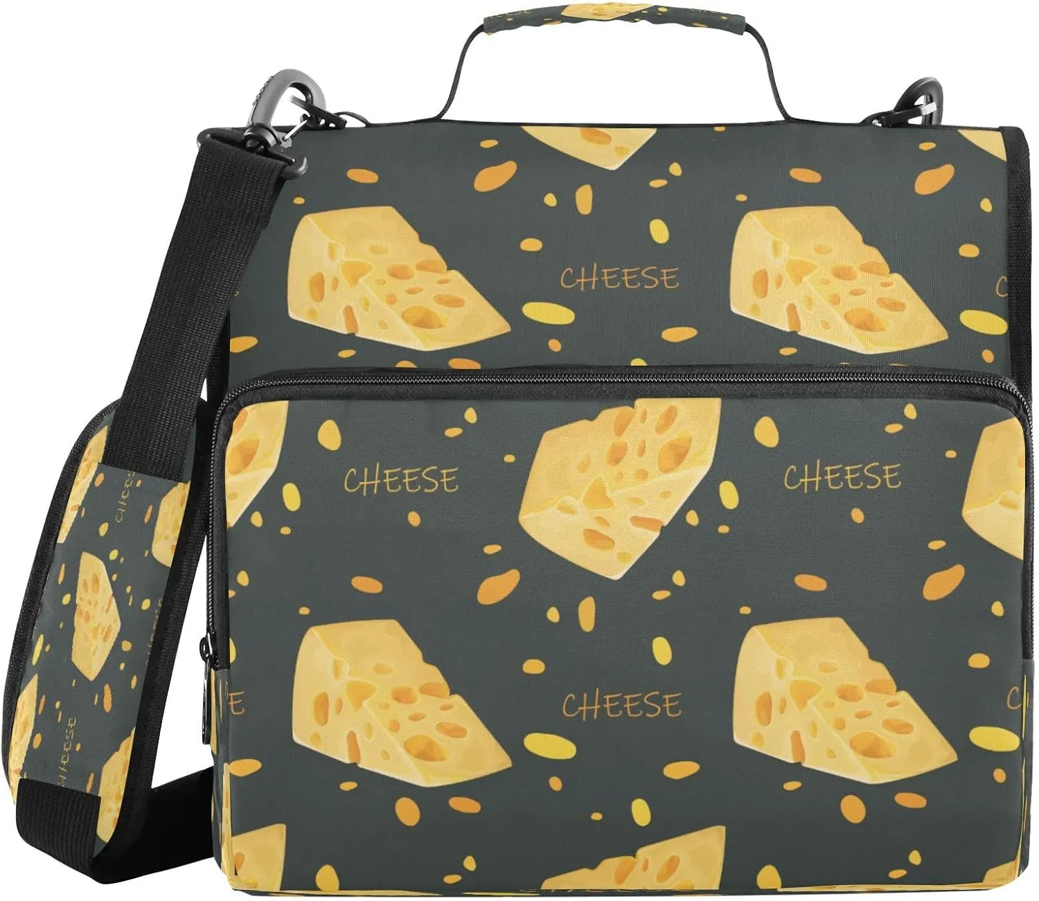 Kcldeci Cheese with Holes 3 Ring Binder with Zipper,500 Sheet Trapper Keeper Organizer 1.5inch Binder Bag with Shoulder Strap Documents Storage for School and Office