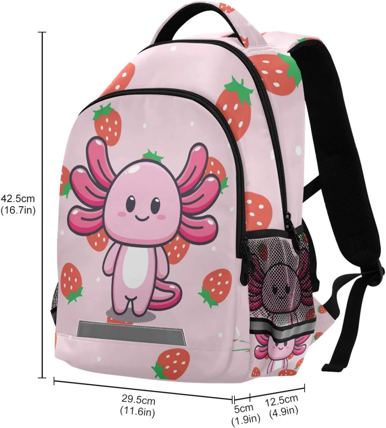 Kcldeci Kids Backpack for Girls Boys Strawberry Polka Dot Cute Axolotl Mascot Cartoon Middle-School Backpacks Elementary Bookbags School Book Bag Travel Bag