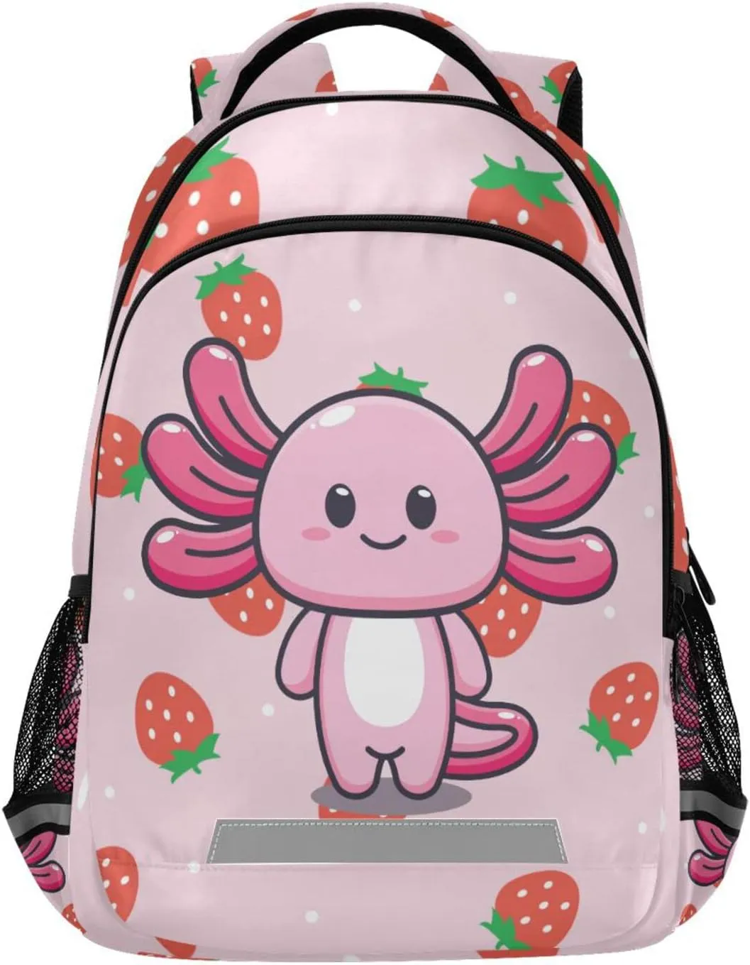 Kcldeci Kids Backpack for Girls Boys Strawberry Polka Dot Cute Axolotl Mascot Cartoon Middle-School Backpacks Elementary Bookbags School Book Bag Travel Bag