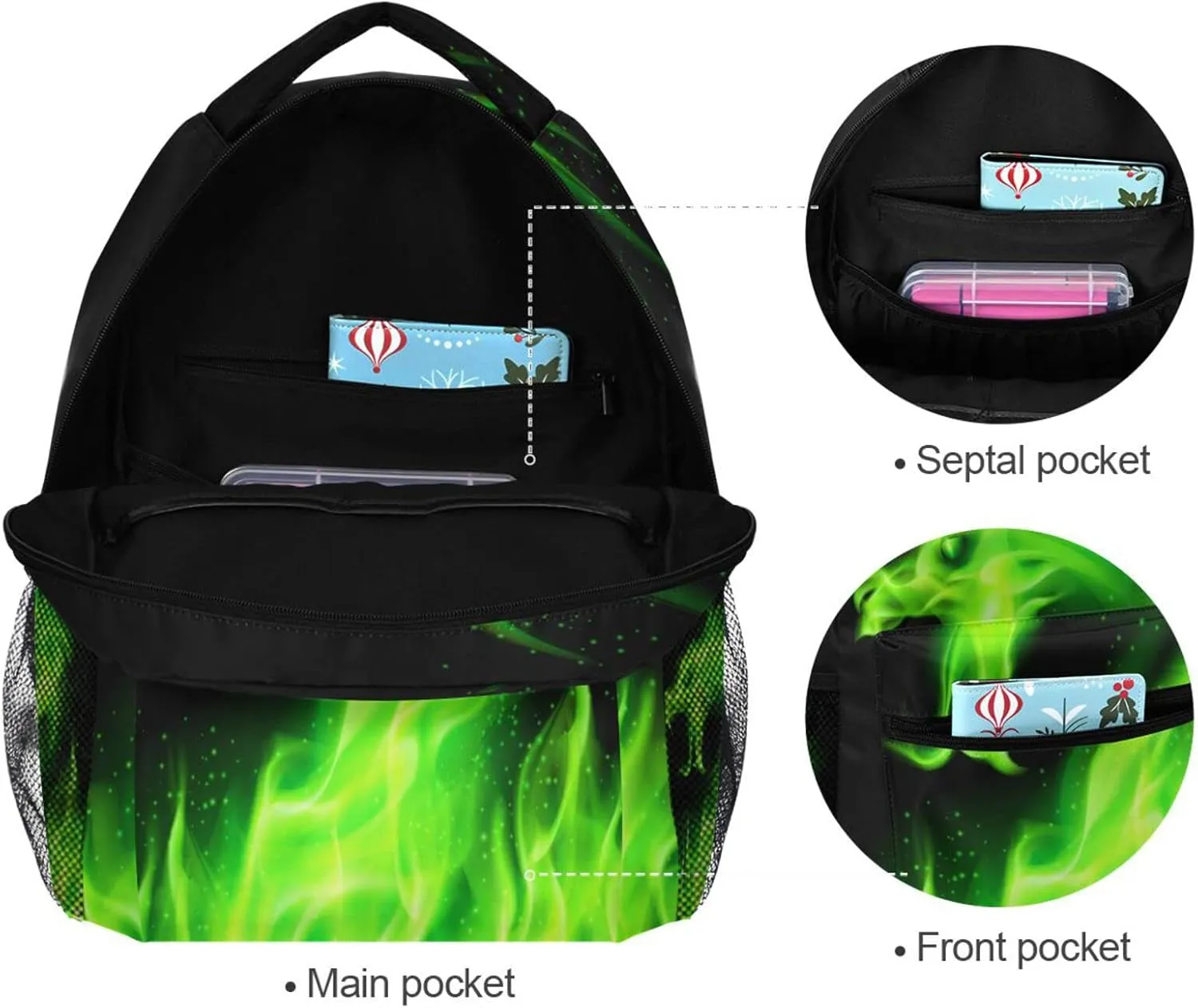 Kcldeci Personalized Dragon Backpack Custom Green Fire Dragon Kids Backpacks School Bag Bookbag Schoolbag Daypack Travel Bag