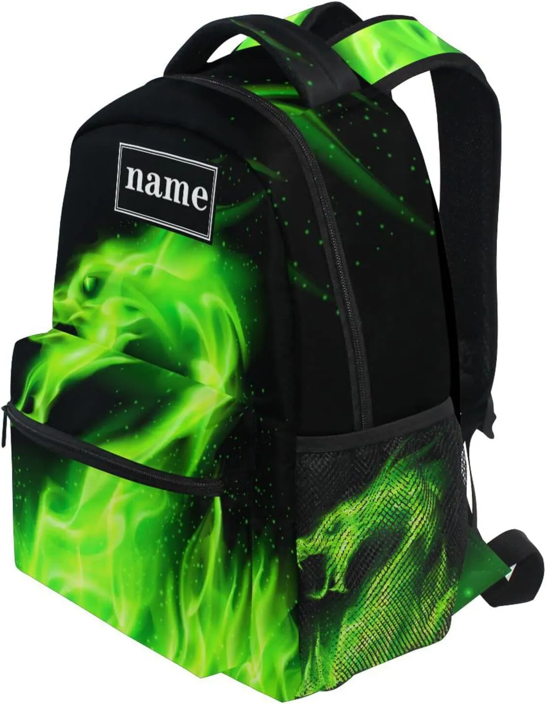 Kcldeci Personalized Dragon Backpack Custom Green Fire Dragon Kids Backpacks School Bag Bookbag Schoolbag Daypack Travel Bag