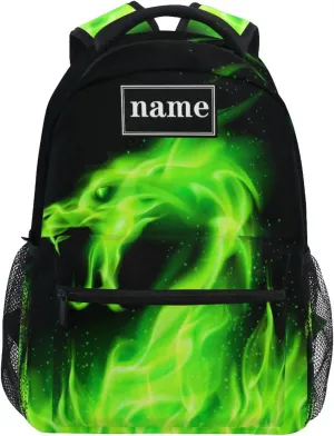 Kcldeci Personalized Dragon Backpack Custom Green Fire Dragon Kids Backpacks School Bag Bookbag Schoolbag Daypack Travel Bag