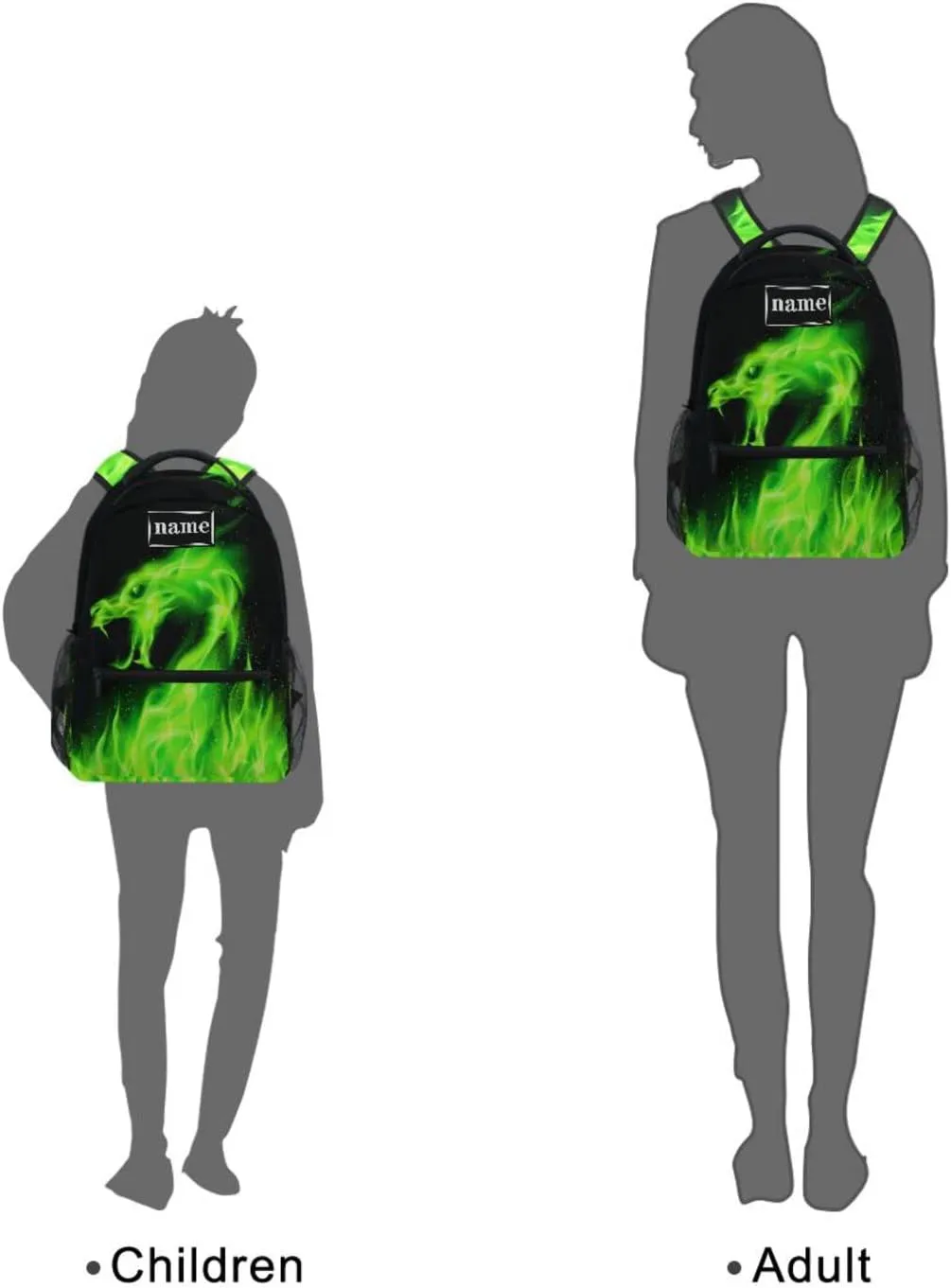 Kcldeci Personalized Dragon Backpack Custom Green Fire Dragon Kids Backpacks School Bag Bookbag Schoolbag Daypack Travel Bag