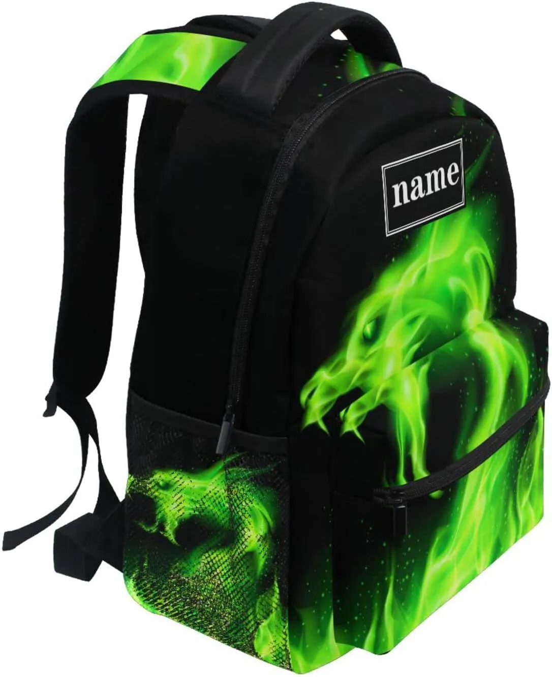 Kcldeci Personalized Dragon Backpack Custom Green Fire Dragon Kids Backpacks School Bag Bookbag Schoolbag Daypack Travel Bag