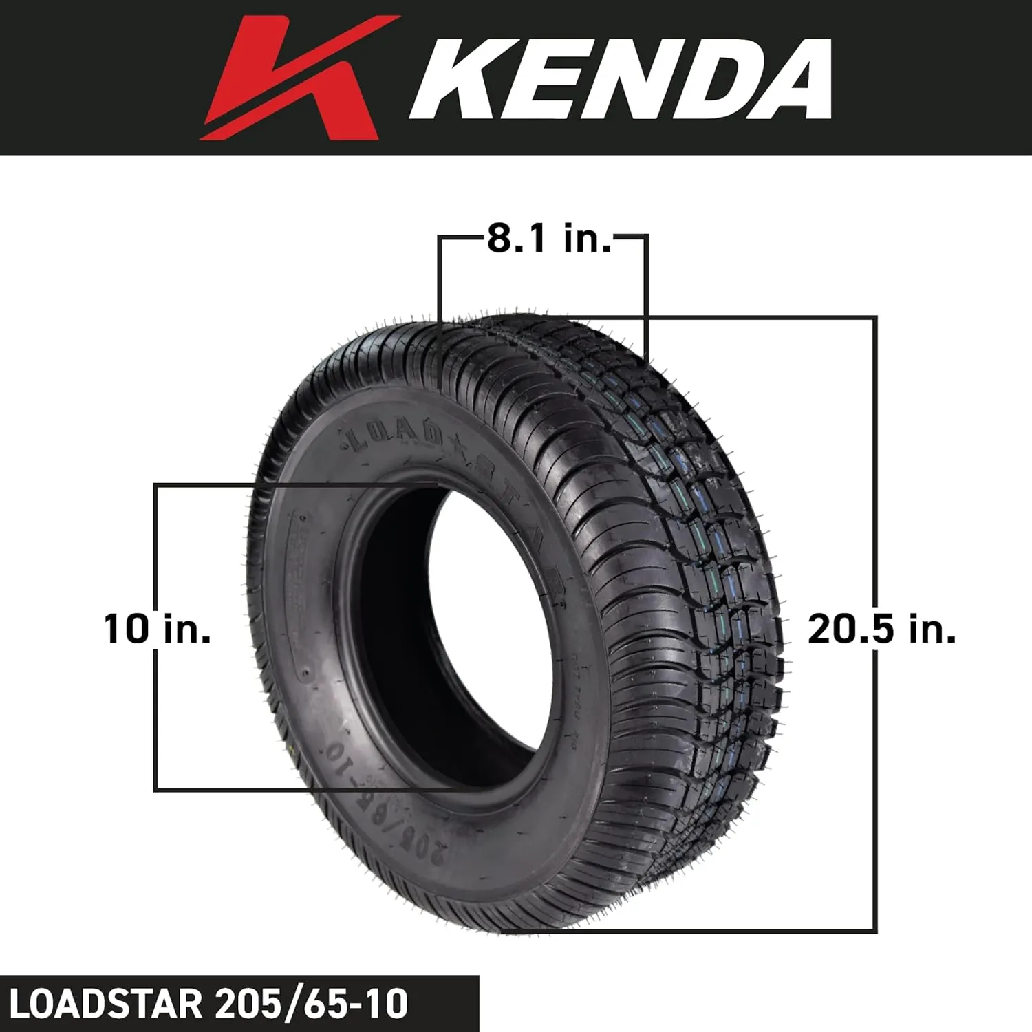 Kenda K399 205/65-10 Loadstar Trailer Tire Bias-Ply Tire for Superior Towing Performance with Enhanced Stability for Utility Trailers, Cargo Trailers, and Boats with Kenda Keychain (4 Pack)