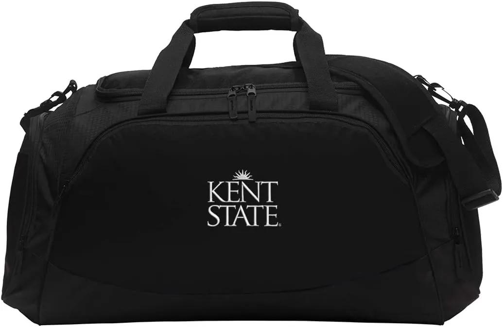 Kent State University Active Duffel Bag - KSU Travel Tote (M 12"H x 26"W x 12"D, Black)