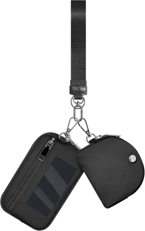 Keychain Wristlet Wallet for Women Zippered Dual Pouch Wristlet Nylon Coin Purse Small Wallet with Key Ring
