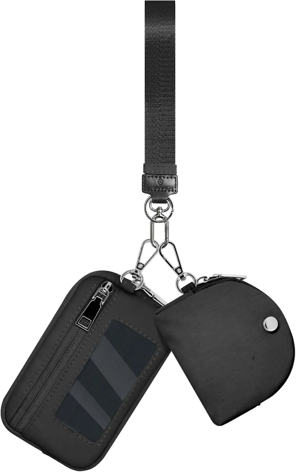 Keychain Wristlet Wallet for Women Zippered Dual Pouch Wristlet Nylon Coin Purse Small Wallet with Key Ring