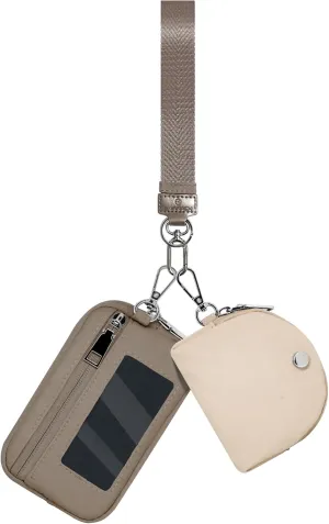 Keychain Wristlet Wallet for Women Zippered Dual Pouch Wristlet Nylon Coin Purse Small Wallet with Key Ring