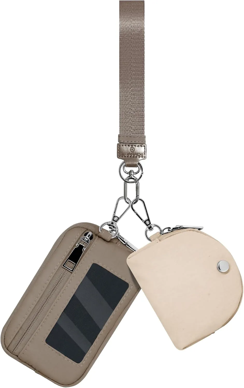 Keychain Wristlet Wallet for Women Zippered Dual Pouch Wristlet Nylon Coin Purse Small Wallet with Key Ring