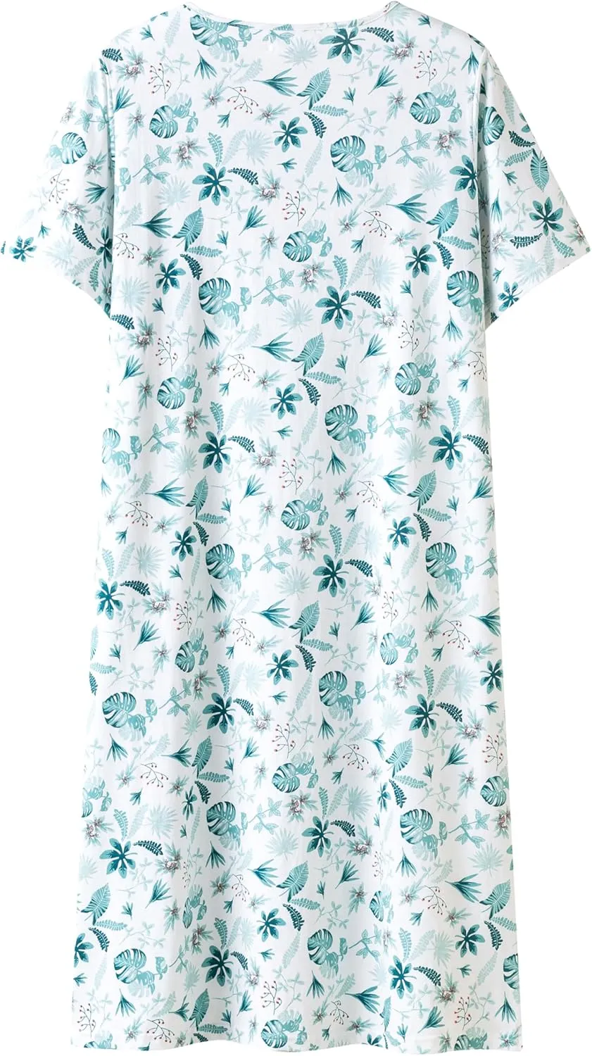 Keyocean Women Nightgowns, Soft Comfy Lightweight 100% Cotton Short Sleeves Comfy Ladies Nightdress