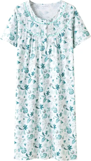 Keyocean Women Nightgowns, Soft Comfy Lightweight 100% Cotton Short Sleeves Comfy Ladies Nightdress