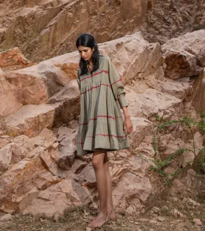 Khara Kapas   I   KharaKapas I Pickle Green Collared Shibori Tiered Dress  I  32 Days Of Summer