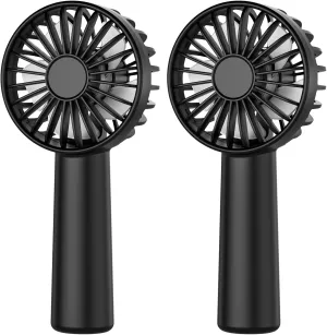 KIDEE Portable Mini Fan, 2 Pack Handheld Fan with 3 Speeds, Hand Fans USB Rechargeable, Battery Powered Personal Fan for Travel, Small Lash Fan for Women Girls, Black