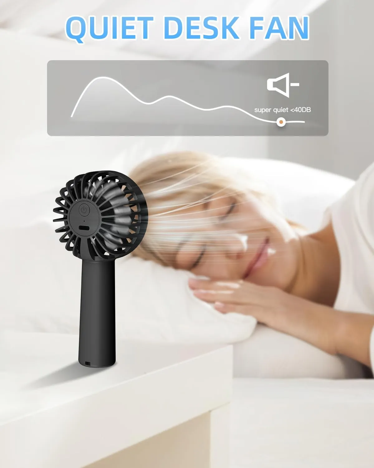 KIDEE Portable Mini Fan, 2 Pack Handheld Fan with 3 Speeds, Hand Fans USB Rechargeable, Battery Powered Personal Fan for Travel, Small Lash Fan for Women Girls, Black