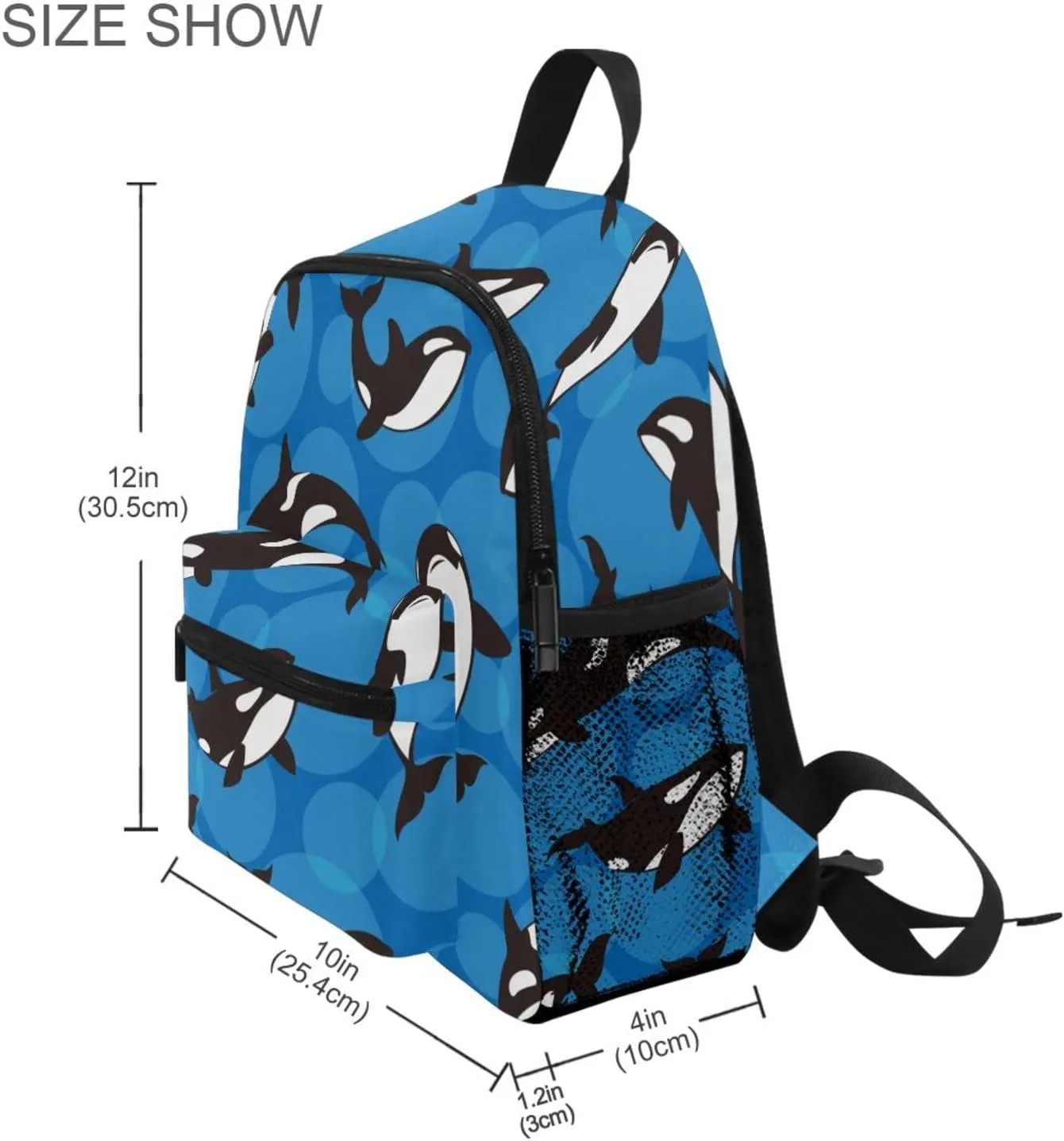 Kids Backpack for Boys Orca Killer Whale Blue Toddler Bags Children Preschool Kindergarten Small Chest Strap