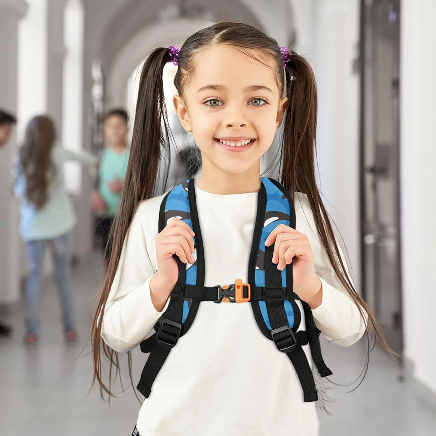 Kids Backpack for Boys Orca Killer Whale Blue Toddler Bags Children Preschool Kindergarten Small Chest Strap