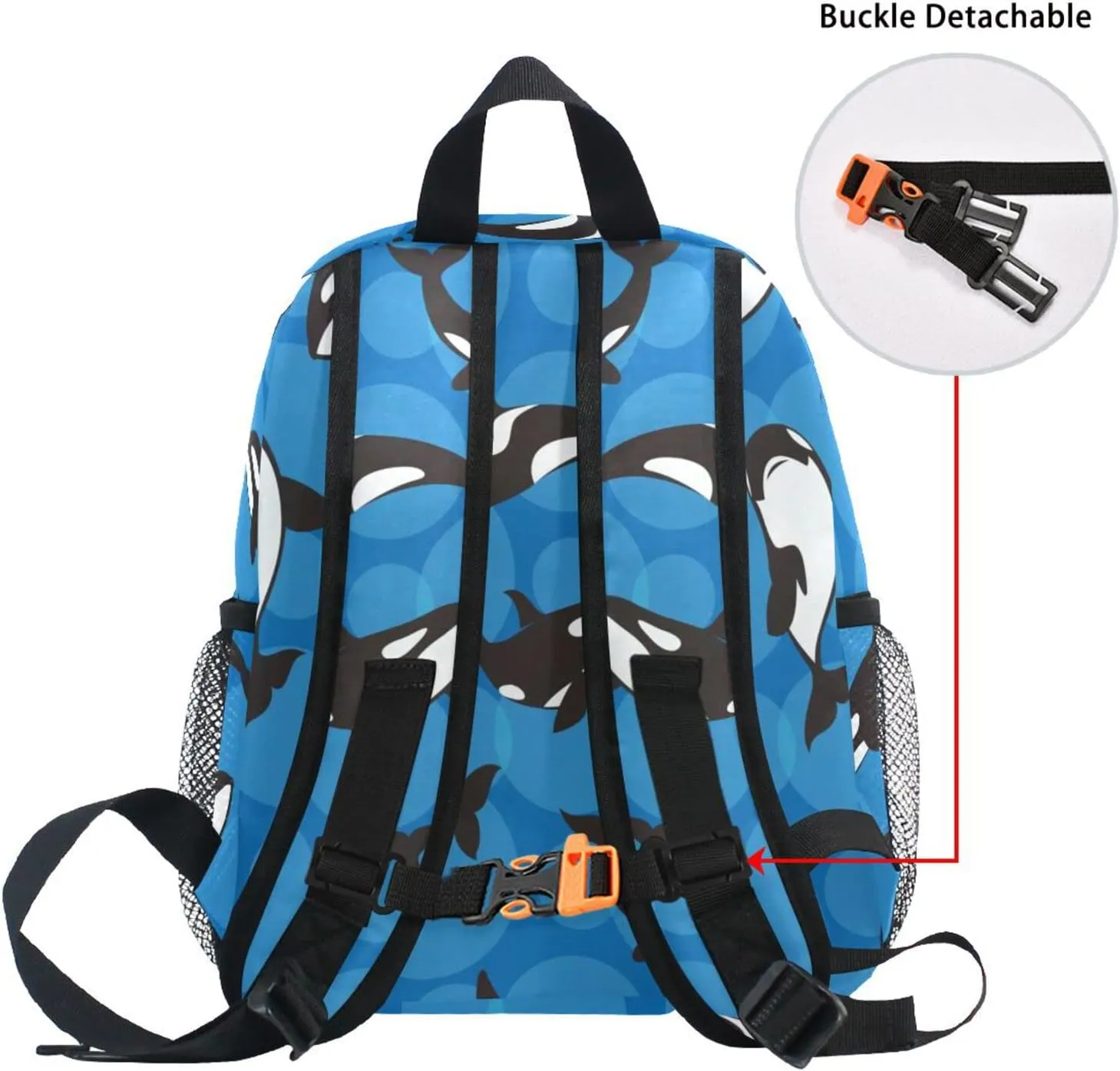 Kids Backpack for Boys Orca Killer Whale Blue Toddler Bags Children Preschool Kindergarten Small Chest Strap