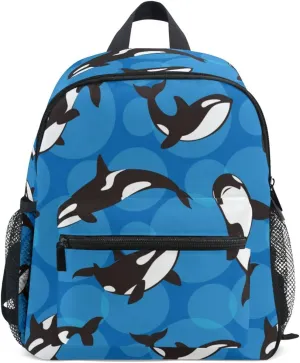 Kids Backpack for Boys Orca Killer Whale Blue Toddler Bags Children Preschool Kindergarten Small Chest Strap