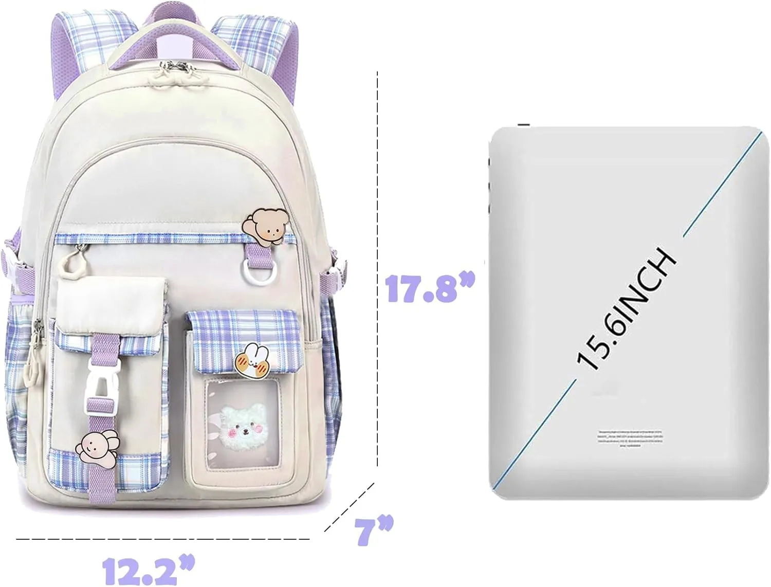 Kids Backpack for Girls Teens, Kawaii Backpack for School, Cute Bookbag for Primary Elementary with Accessories, White