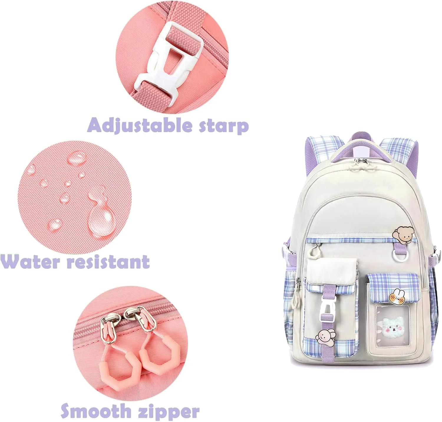 Kids Backpack for Girls Teens, Kawaii Backpack for School, Cute Bookbag for Primary Elementary with Accessories, White