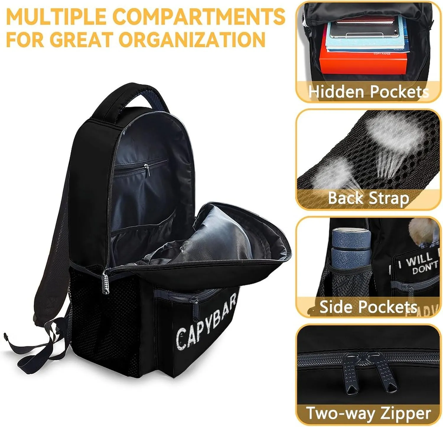 Kids Backpack for School - 16 Inches Black Backpacks for Girls, Boys - Funny Bookbag for Middle School