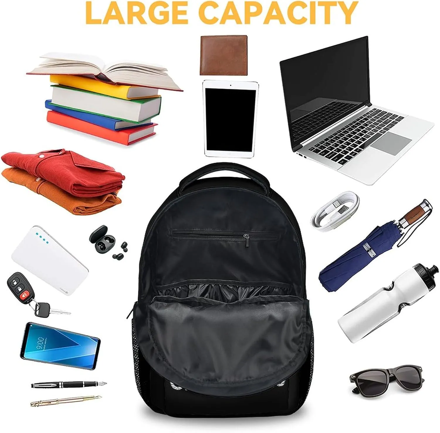 Kids Backpack for School - 16 Inches Black Backpacks for Girls, Boys - Funny Bookbag for Middle School
