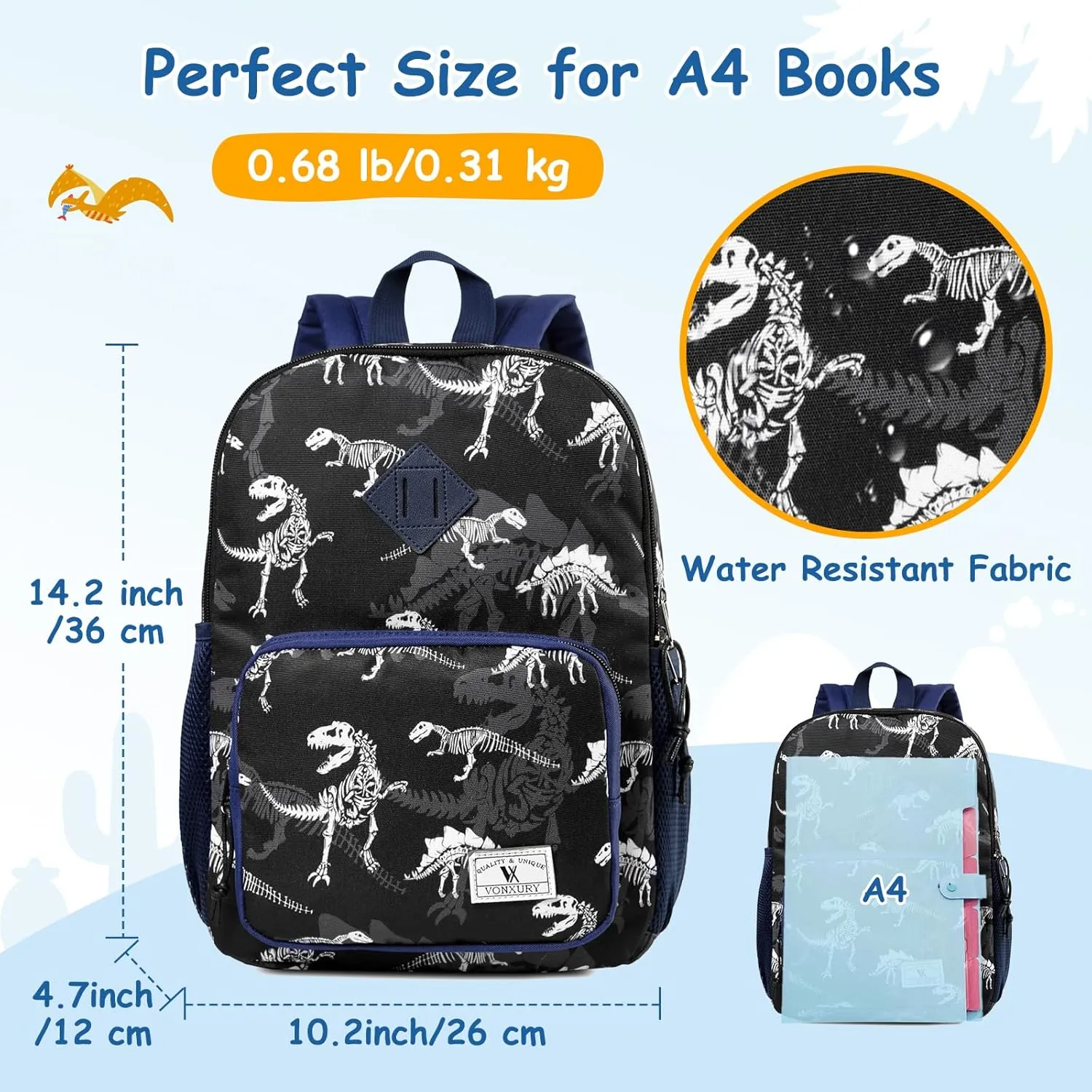 Kids Backpack,VONXURY Cute Lightweight Toddler Backpack with Chest Buckle Small Bookbag for School Boys and Girls