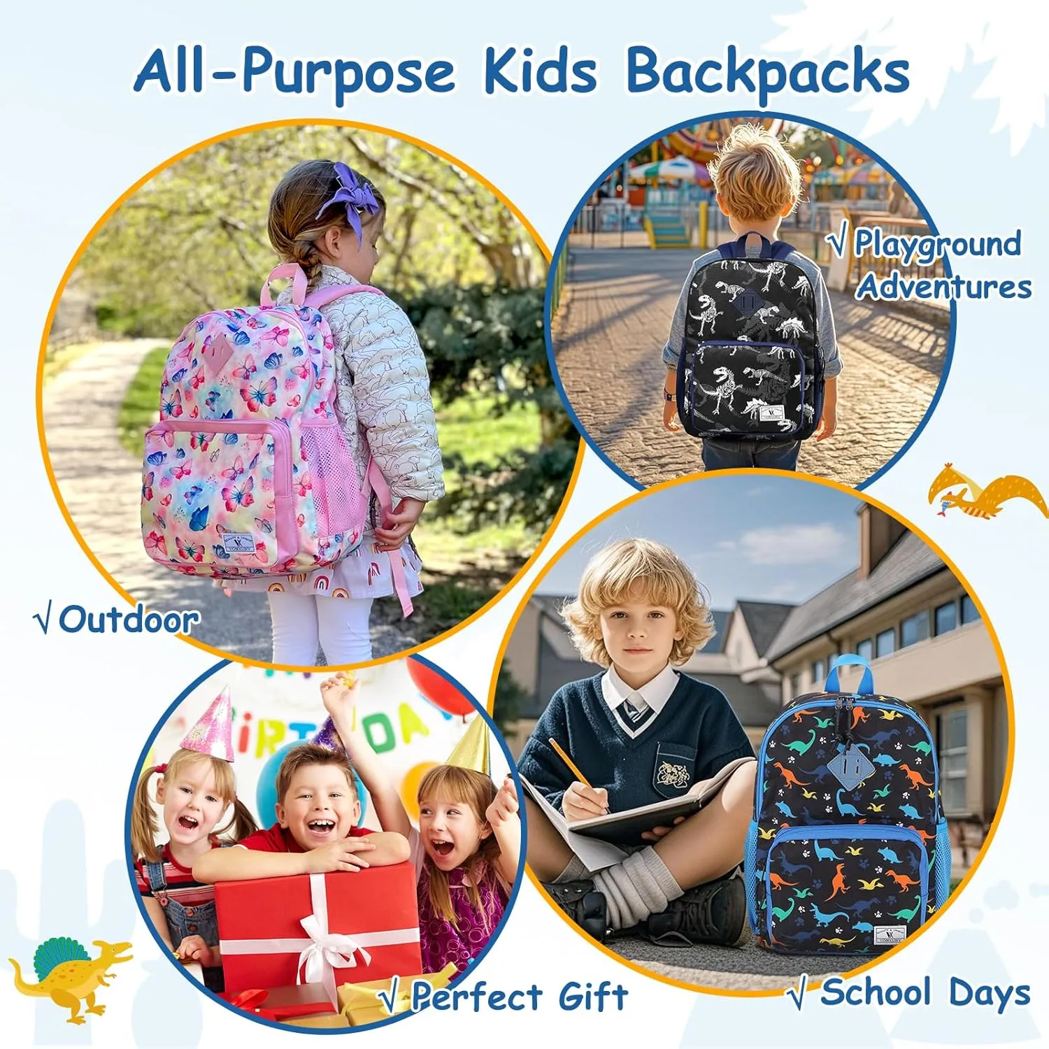 Kids Backpack,VONXURY Cute Lightweight Toddler Backpack with Chest Buckle Small Bookbag for School Boys and Girls