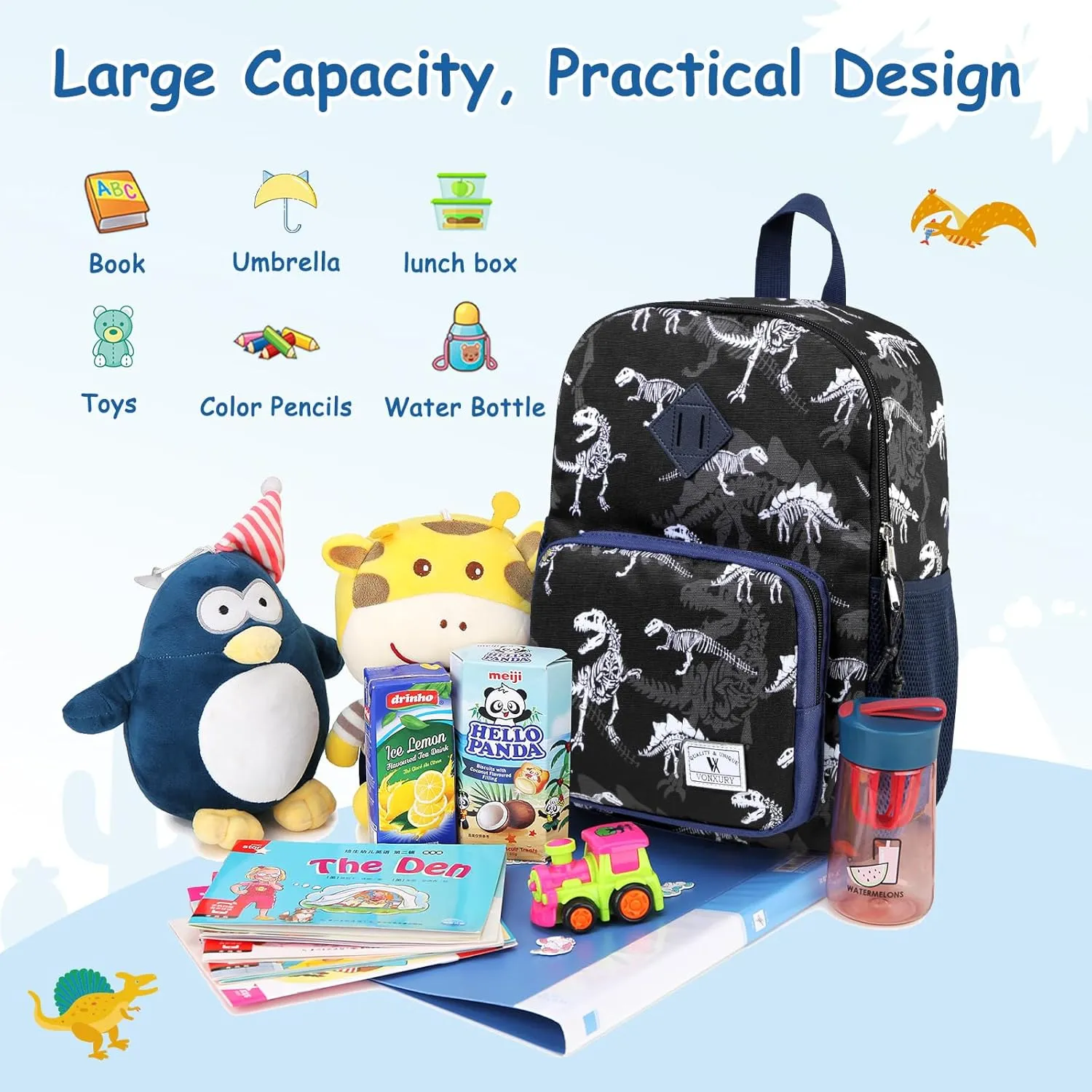 Kids Backpack,VONXURY Cute Lightweight Toddler Backpack with Chest Buckle Small Bookbag for School Boys and Girls