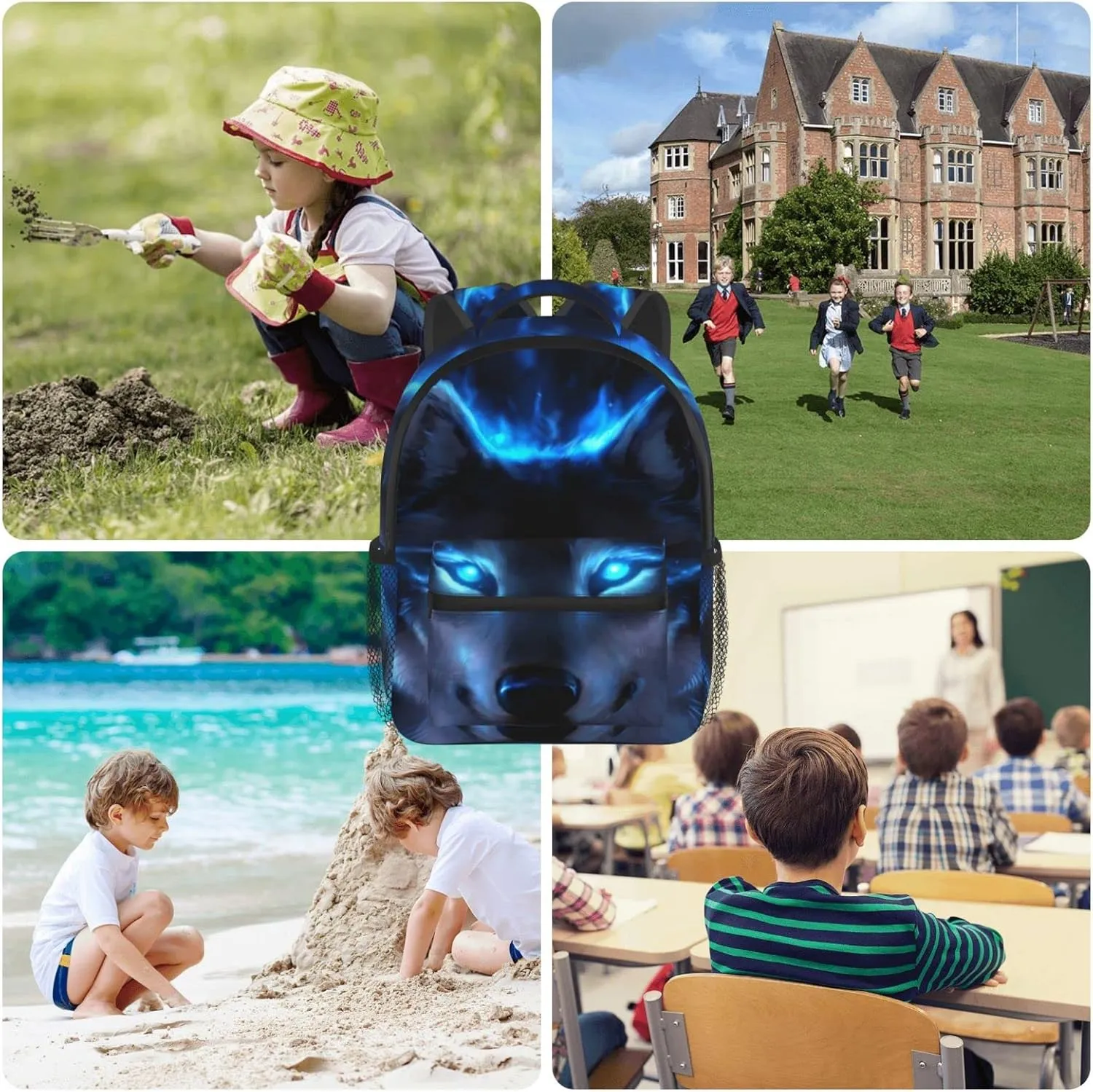 Kids Galaxy Wolf Backpack Bookbag 12 inch Laptop Bag Shoulder Bag Casual Daypack for Girl Boys