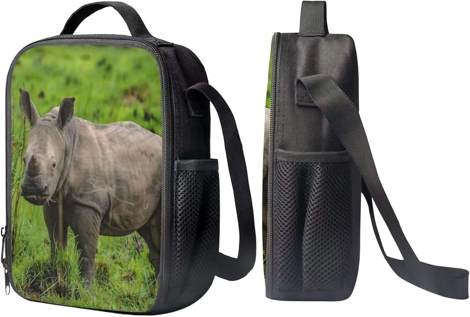 Kids Novelty Animal Backpack and Lunch Box for Boys Girls Student Lightweight 17 Inch School Rhinoceros Backpack with Lunch Bag Pencil Case Kids Comfy Padded Black Large Bookbag