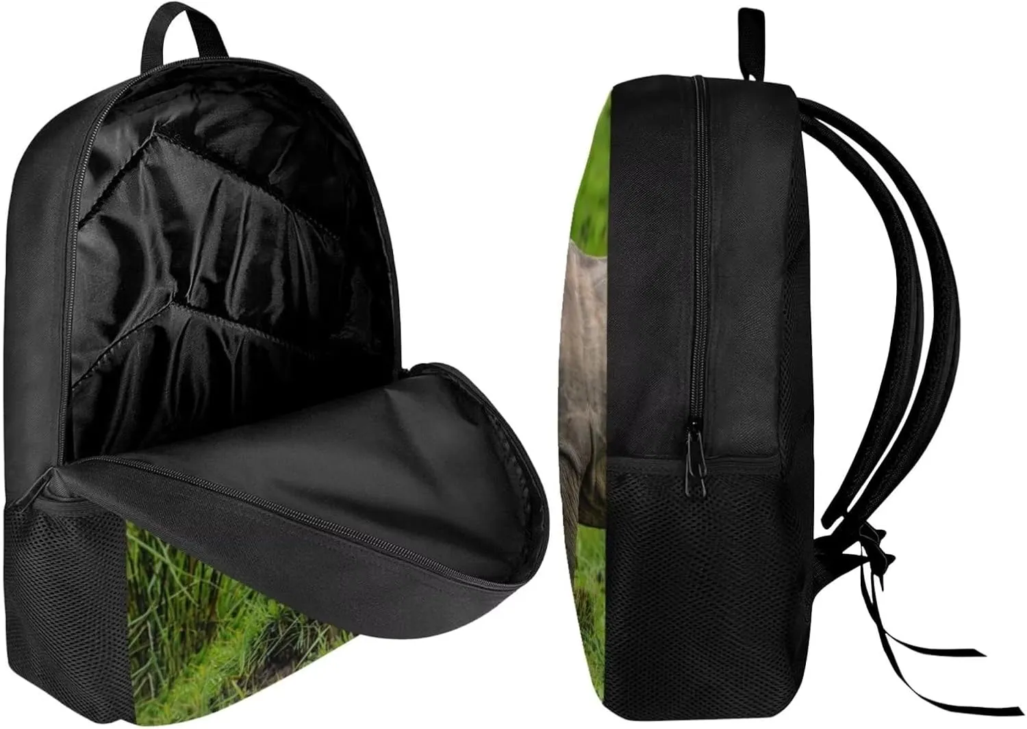 Kids Novelty Animal Backpack and Lunch Box for Boys Girls Student Lightweight 17 Inch School Rhinoceros Backpack with Lunch Bag Pencil Case Kids Comfy Padded Black Large Bookbag