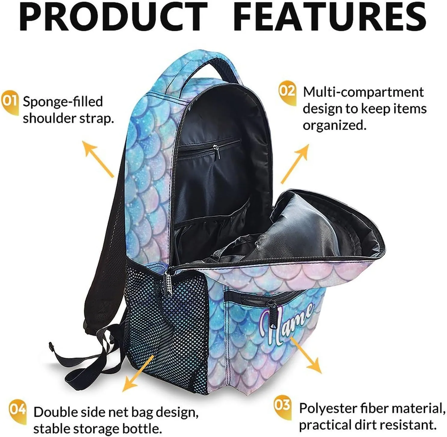 Kids School Backpacks, Custom Mermaids Backpack, Mermaid Gift, 17 Inch Personalized Cute Girls Bookbags for Elementary Kindergarten School Travel Picnic
