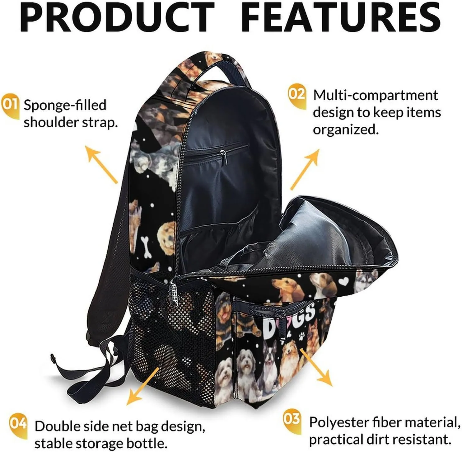 Kids School Backpacks, Cute Dog Bookbag, 17 Inch Large Capacity Girls Boys Schoolbag for Gift, Casual Bookbag for Preschool Elementary Kindergarten School Travel