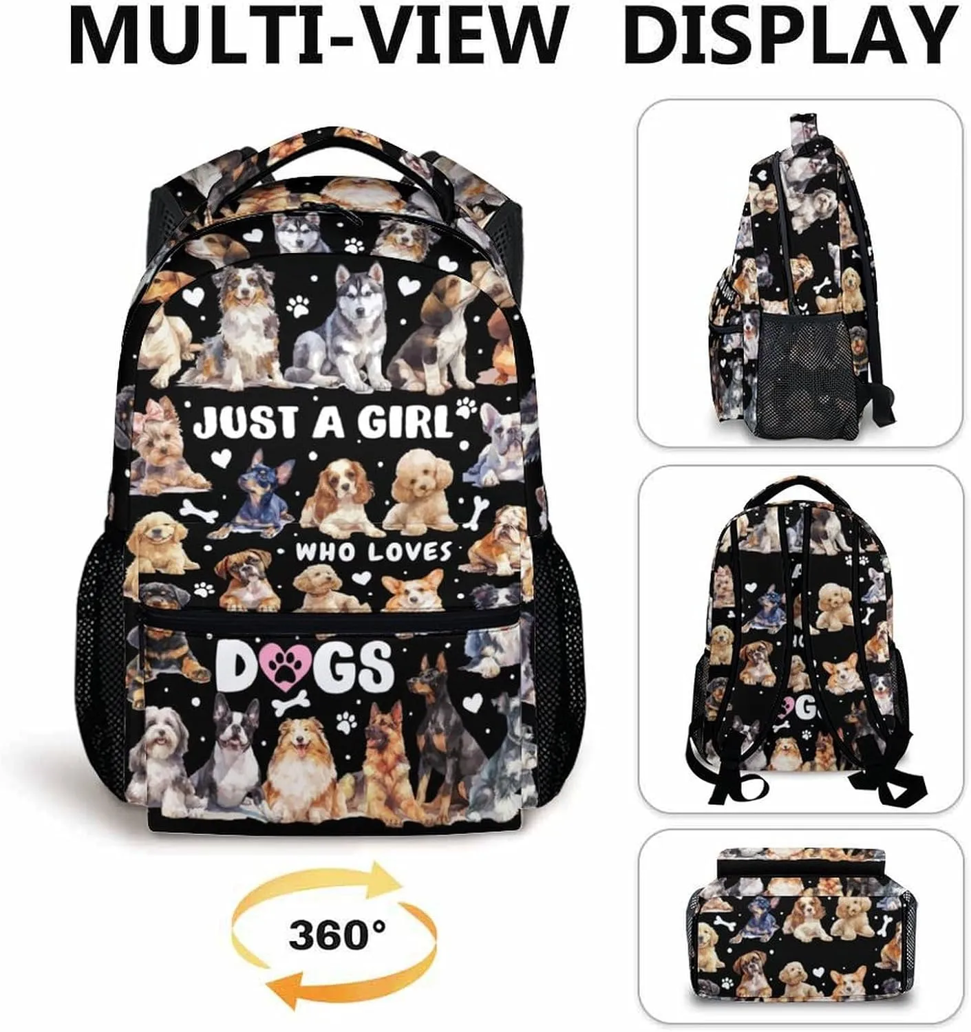 Kids School Backpacks, Cute Dog Bookbag, 17 Inch Large Capacity Girls Boys Schoolbag for Gift, Casual Bookbag for Preschool Elementary Kindergarten School Travel