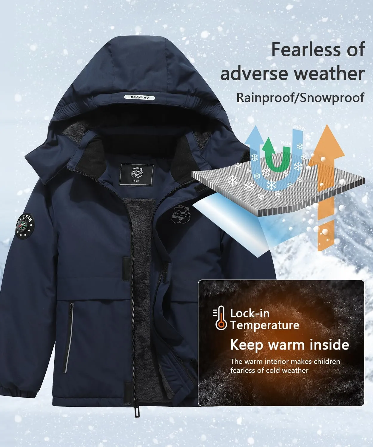 Kid's Waterproof Ski Jacket Warm Winter Coat Boys Snowboarding Jackets Outdoor