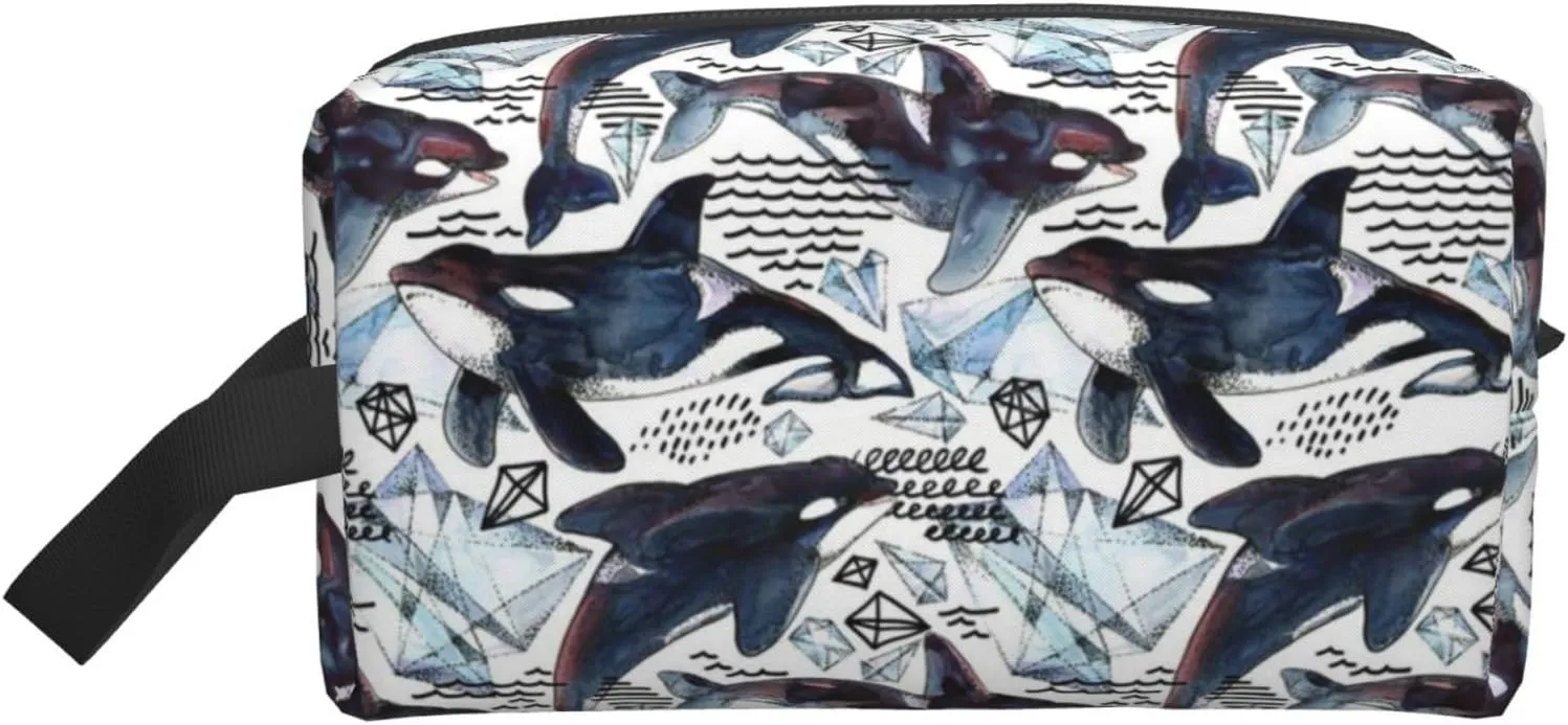 Killer Whale Print Travel Cosmetic Large Capacity Zippered Storage Bag For Toiletries Daily Essentials