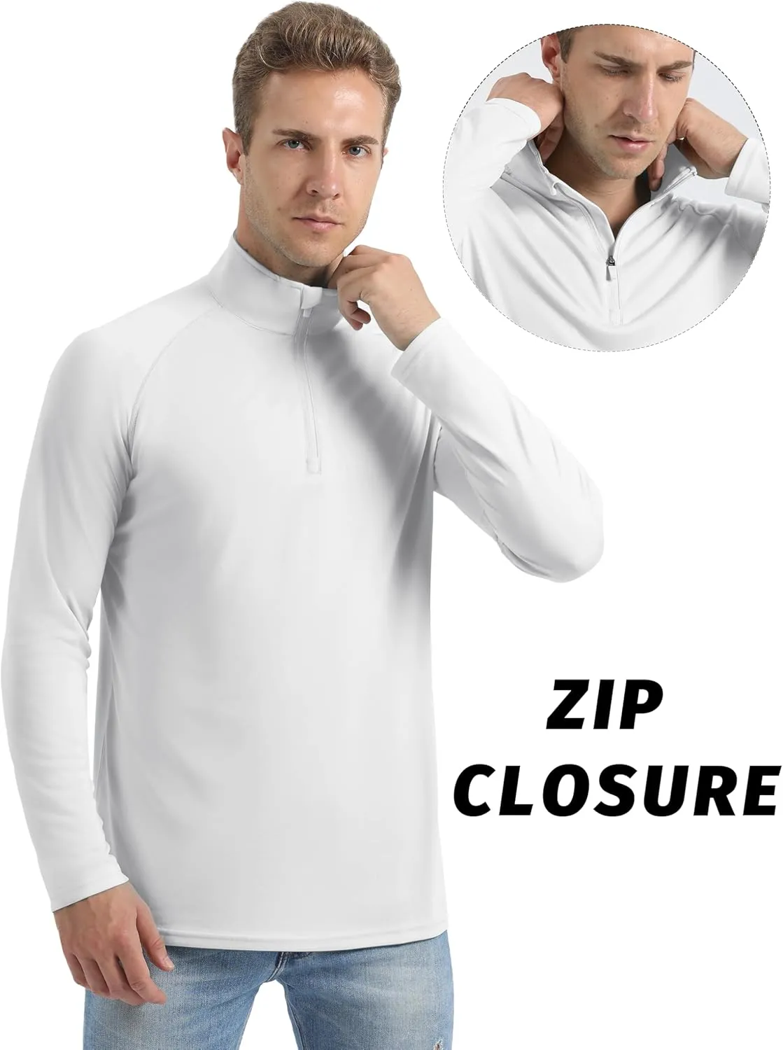 KINSWT Men's Long Sleeve UPF 50  Golf Shirts 1/4 Zip Pullover Lightweight SPF UV Sun Protection Quarter Zip Shirts