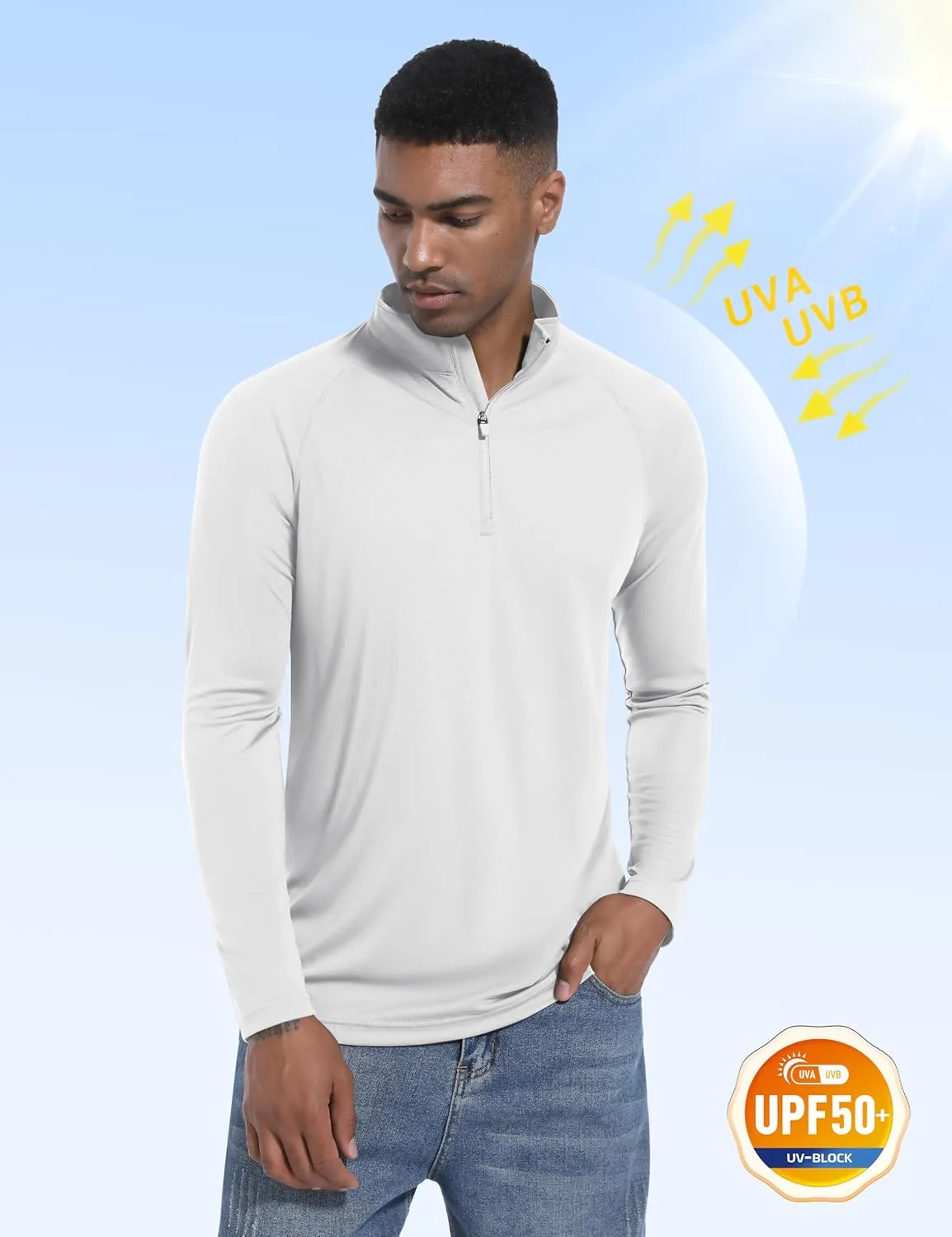 KINSWT Men's Long Sleeve UPF 50  Golf Shirts 1/4 Zip Pullover Lightweight SPF UV Sun Protection Quarter Zip Shirts