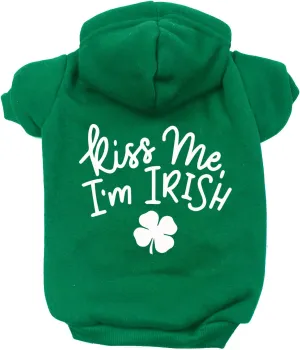 Kiss Me I'm Irish St. Patrick's Day Pullover Fleece Lined Dog Hoodie with Leash Hole Sweatshirt (Green, 3X-Large 69)