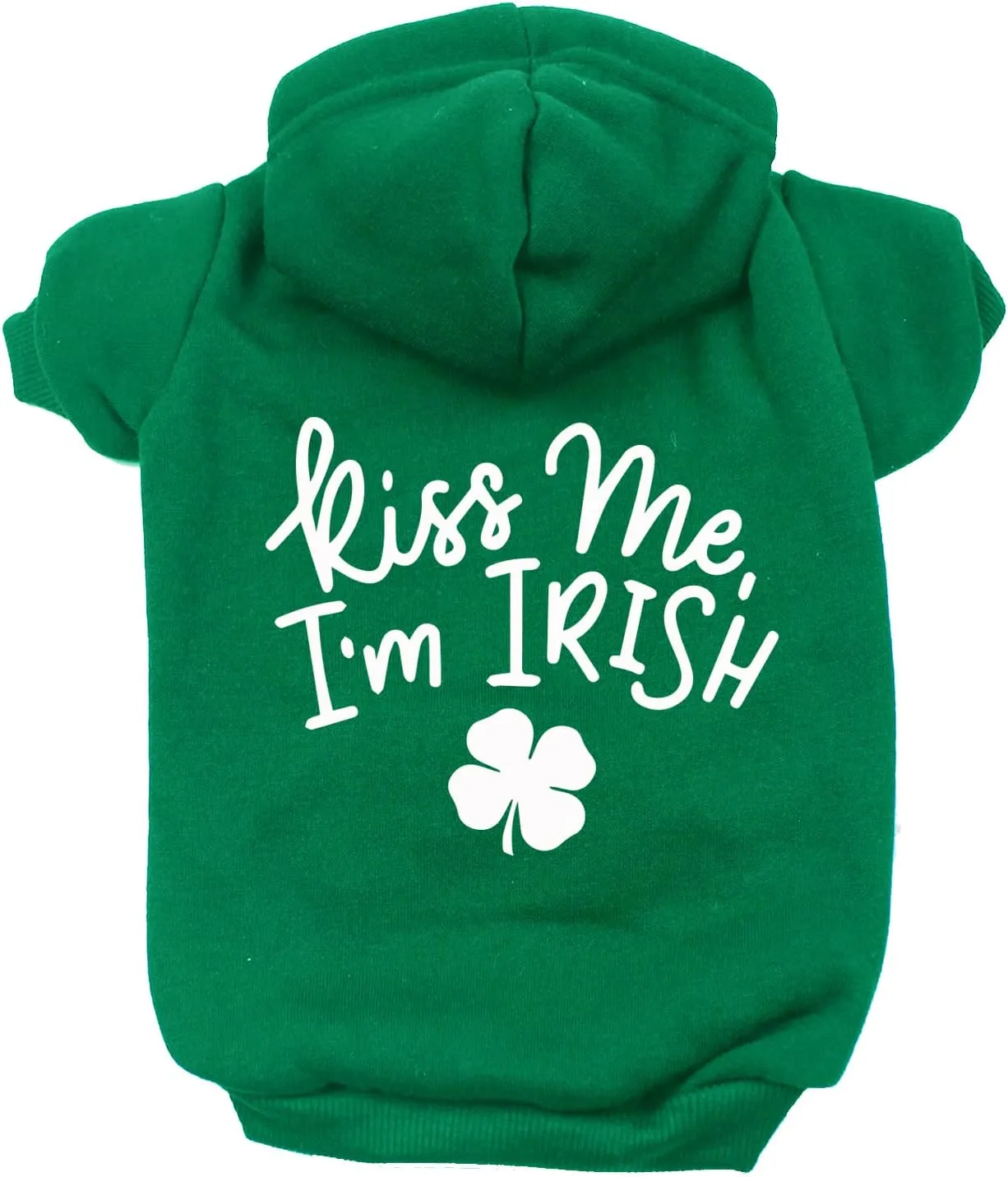 Kiss Me I'm Irish St. Patrick's Day Pullover Fleece Lined Dog Hoodie with Leash Hole Sweatshirt (Green, 3X-Large 69)
