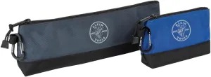 Klein Tools 55559 Stand-Up Zipper Bag Tool Pouch with Carabiners, 7-Inch Blue and 14-Inch Gray Utility Bags with Reinforced Bottom, 2-Pack